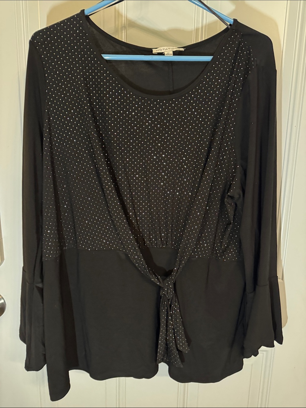 Black Studded Tie-Front Women’s Top